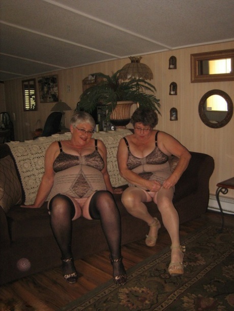 Old Women Strip Down To Matching Girdles Before Baring Floppy Tits And Beavers