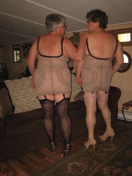 Old Women Strip Down To Matching Girdles Before Baring Floppy Tits And Beavers