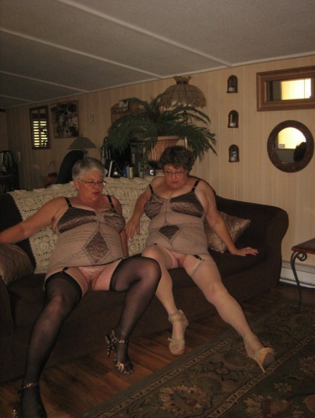 Old Women Strip Down To Matching Girdles Before Baring Floppy Tits And Beavers