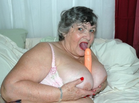 Obese old woman Grandma Libby masturbates on her bed in stockings #14