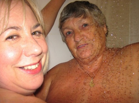 Grandma Libby and her lesbian partner bathe in the shower.