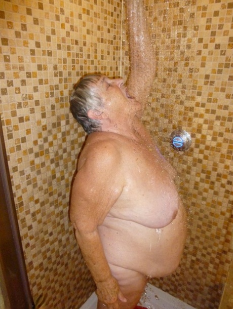Fat Old Woman Grandma Libby Blow Dries Her Hair After Showering