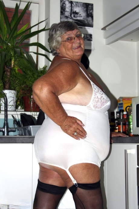 Obese nan Grandma Libby releases her tits and snatch from vintage lingerie