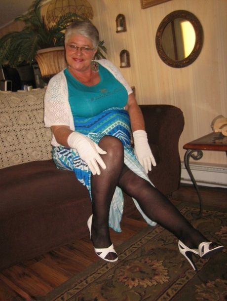 Fat Oma Girdle Goddess Wears White Gloves While Disrobing To A Bra And Girdle