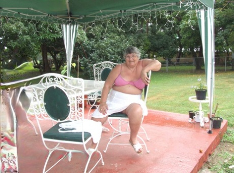 Obese British Lady Grandma Libby Exposes Her Large Tits Underneath A Tree