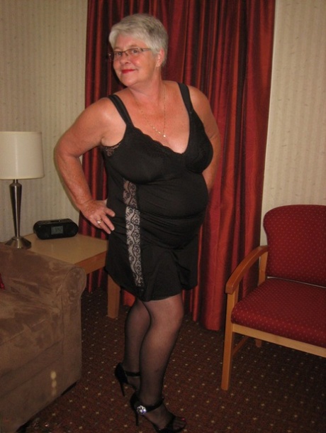 Wearing a fat granny Girdle Goddess no panty upskirt in black slip and girdle.