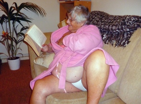 An elderly woman named Grandma Libby from the UK relies on reading a romance novel while masturbating.