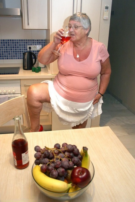 Mature BBW Grandma Libby Strips In The Kitchen To Wine & Dine & Toy Pussy Nude