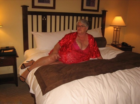 Fat Granny Girdle Goddess Whips Out Her Big Boobs On A Bed In Pantyhose