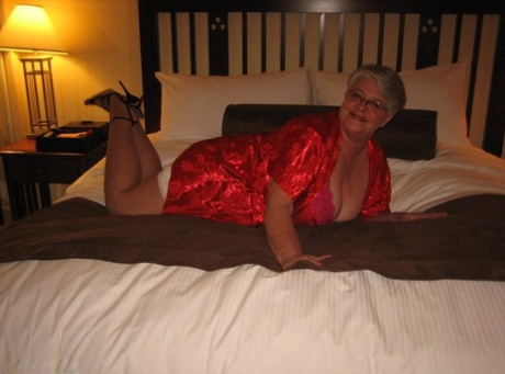 Fat Granny Girdle Goddess Whips Out Her Big Boobs On A Bed In Pantyhose