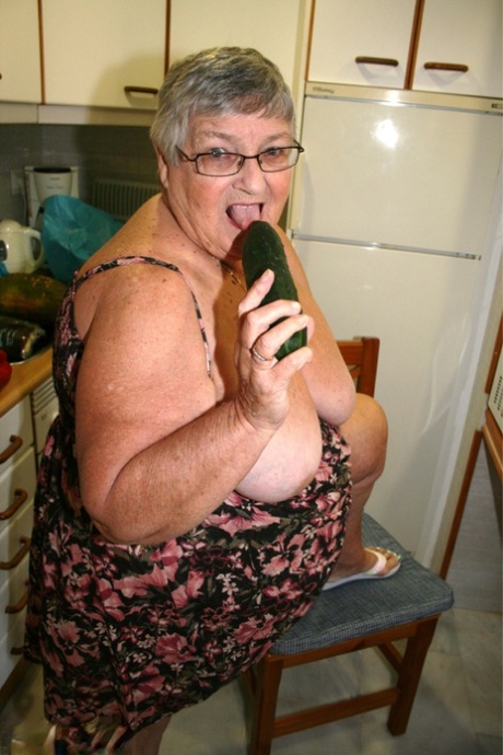 While playing with vegetables, Grandma Libby from the Obscillating Kingdom gets completely naked.