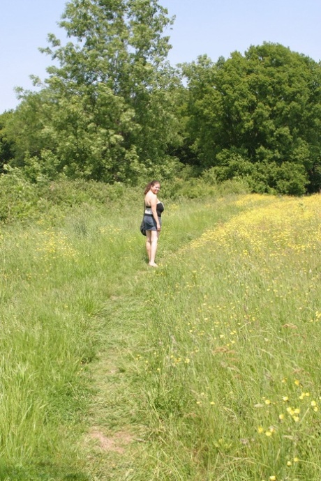 British Amateur Denise Davies Unleashes Her Giant Boobs Out By The Woods