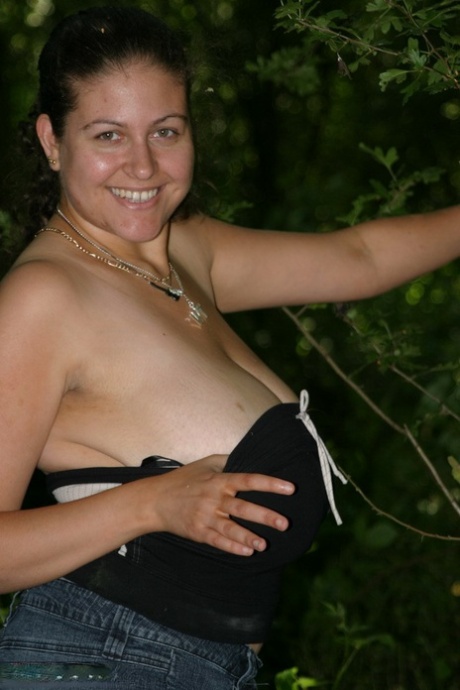 British Amateur Denise Davies Unleashes Her Giant Boobs Out By The Woods