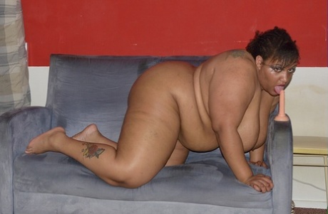 Curvy Bunnу, a morbidly obese woman from the ebony family, conceals a sexually charged toy in her undressed vagina.