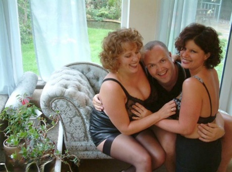 UK woman Curvy Claire and a GF strip to their underthings afore a man