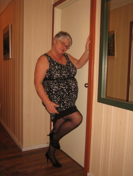 Naked: Chubby granny Girdle Goddess gets her panty down while wearing them.