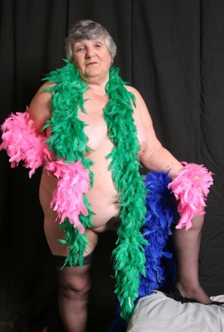 The big tits are displayed by Grandma Libby, who is fat and wears feathered boas.
