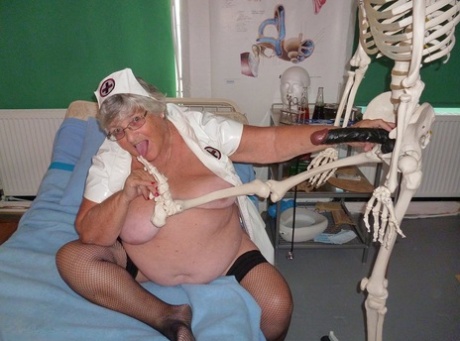 In need of some sex: Grandma Libby, the overweight nurse, fastens her donut-like body to an object for relaxation.