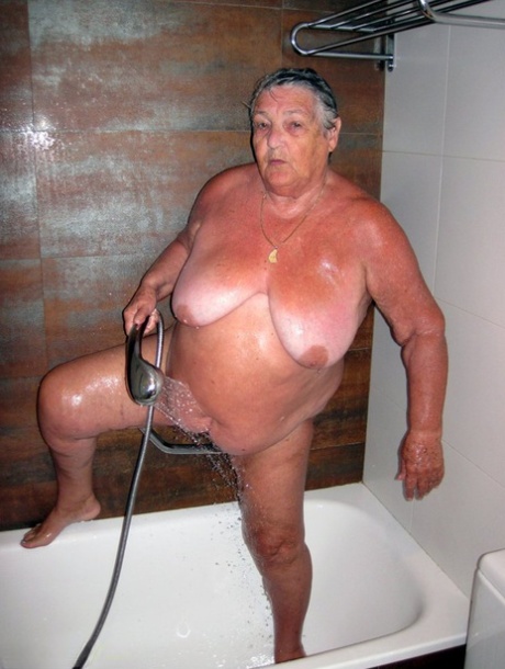 Obese Amateur Grandma Libby Blow Drys Her Hair After Taking A Shower