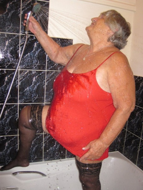 Obese Nan Grandma Libby Gets Naked In Stockings While In The Shower
