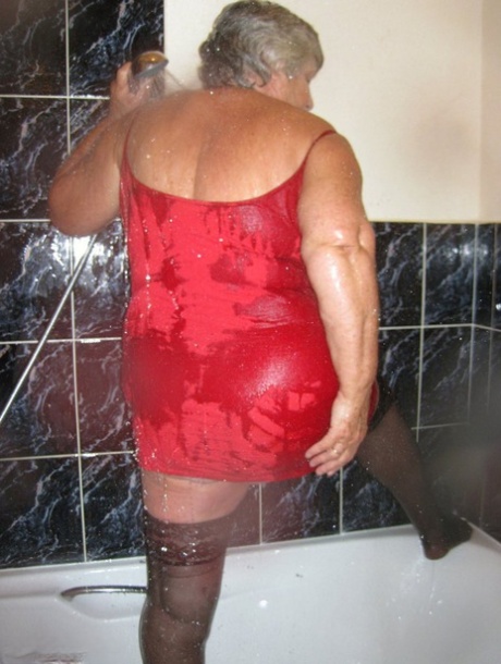 Obese Nan Grandma Libby Gets Naked In Stockings While In The Shower