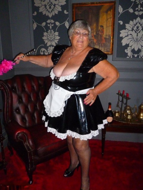 Fat Old Maid Grandma Libby Doffs Her Uniform To Pose Nude In Stockings