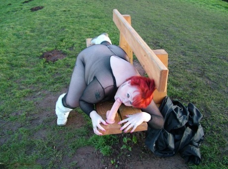 With a toy in sight, Redhead Valgasmic Exposed lounges around the park while wearing a non-slip crotch.