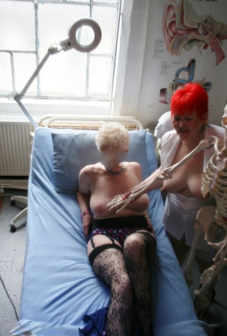 Aged red-headed man Valgasmic Exposed plays with lesbians in a hospital and barn.