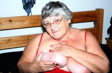 Overweight Nan Grandma Libby Finger Fucks On A Bed In Lingerie And Nylons