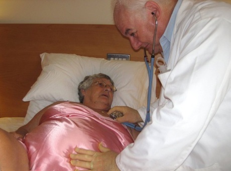Old grandmother Libby is sexually active with her old doctor on the bedside.