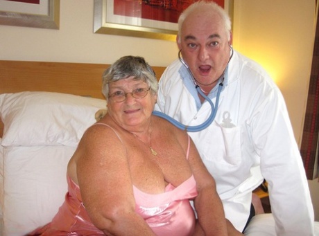 Obesity: Grandmother Libby has been engaging in sexual activity with her old doctor on the bedside.
