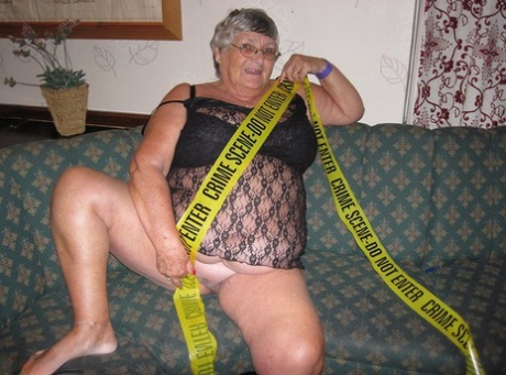 Obese Granny Grandma Libby Wraps Her Mostly Naked Body In Crime Scene Tape