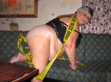 Obese Granny Grandma Libby Wraps Her Mostly Naked Body In Crime Scene Tape