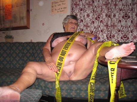 Obese Granny Grandma Libby Wraps Her Mostly Naked Body In Crime Scene Tape