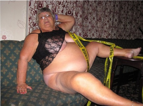 Obese Granny Grandma Libby Wraps Her Mostly Naked Body In Crime Scene Tape