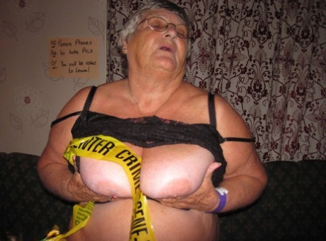 Obese Granny Grandma Libby Wraps Her Mostly Naked Body In Crime Scene Tape