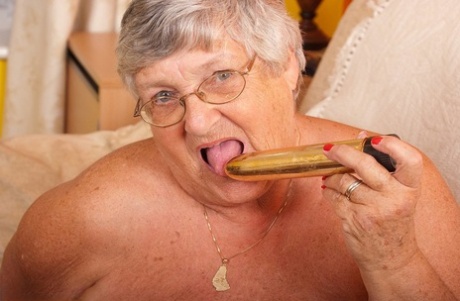 Granted that she is an old fat lady, Grandma Libby uses her vibrating panty (in the crotchless version) to masturbate in small circles.