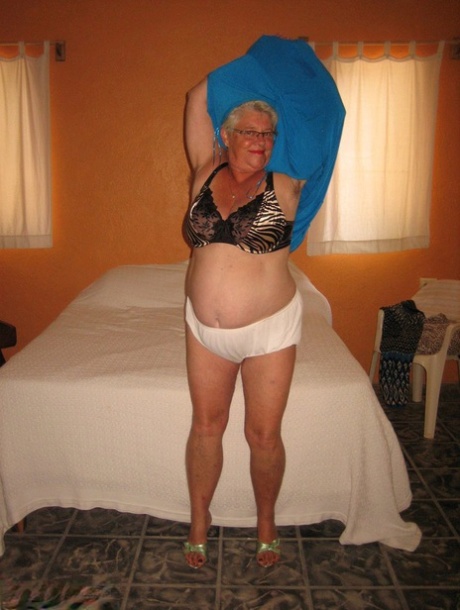 Fat Granny Steps Out Of White Underwear To Finish Getting Naked