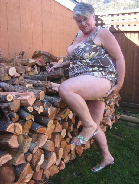Brazen Older Granny Strips Off By The Wood Pile To Show Off BBW Tits & Big Ass