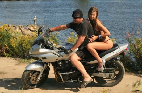 Slender Girl Melena Maria Rya Takes Off Her Bikini While On A Motorcycle