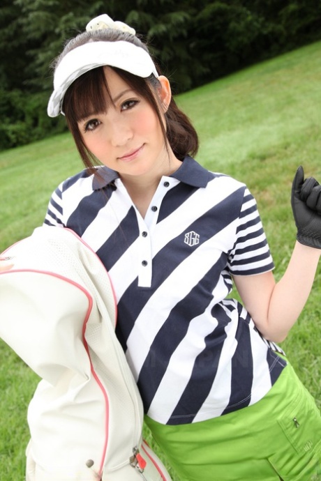 Adorable Japanese sports woman donning a provocative panty on the golf course.