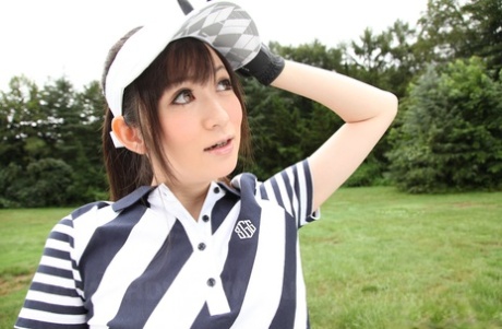 A stunning Japanese sports woman donning a provocative panty on the golf course.