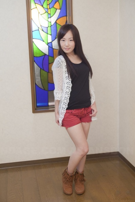 Innocent Japanese Babe Poses In Her Cute Red Short At The Casting