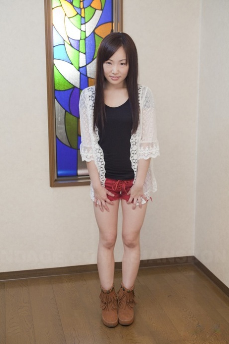 Innocent Japanese Babe Poses In Her Cute Red Short At The Casting