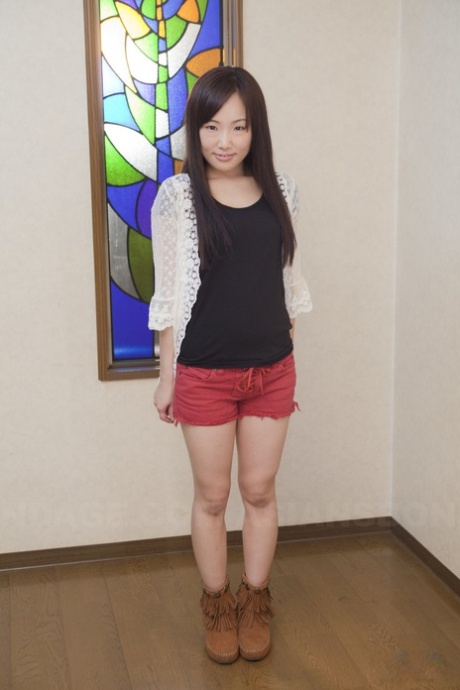 This adorable red short is worn by an innocent Japanese babe, as seen in the casting.