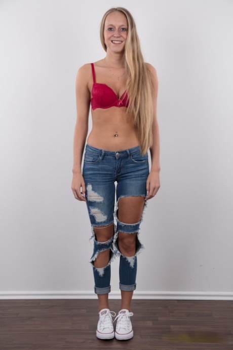 Tall Blonde Stepanka Divests Herself Of Ripped Jeans For Her First Nude Shoot