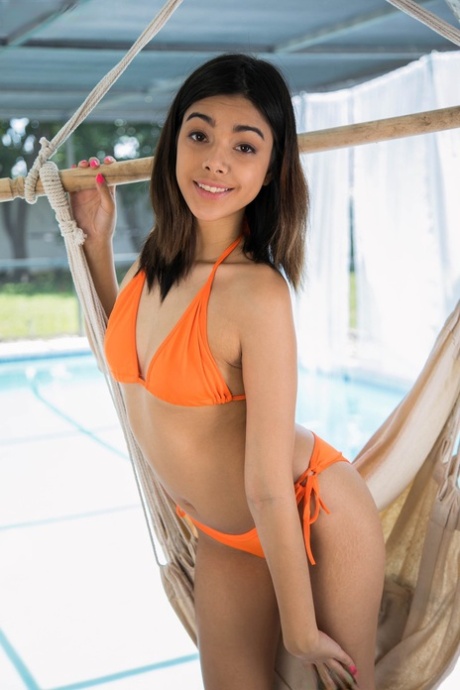Cute Teen Harmony Wonder Removes Her Bikini Atop A Hammock For Her First Nudes