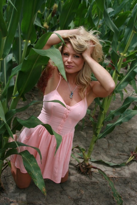 Sexy Female Meet Madden Covers Up Her Naked Body In A Cornfield
