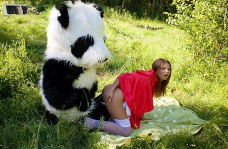 Teen Girl Madelyn Gets Banged By A Panda In Little Red Riding Hood Attire