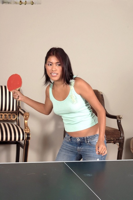 Asian Chick Carmen Blue Strips To Her Birthday Suit After Playing Ping-pong